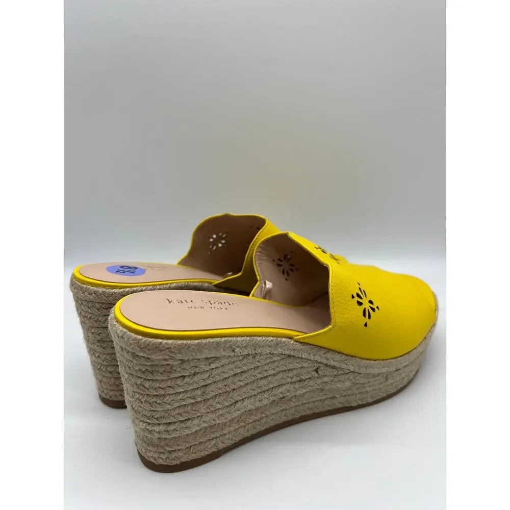 Kate Spade Tenley Espadrille Wedge Mule Sandal Yellow Leather S8311001 Size 8.5